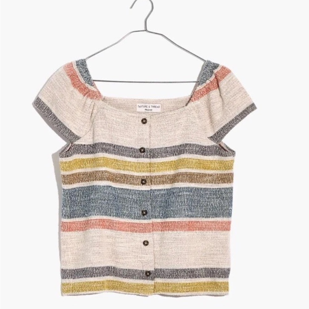 Madewell Texture & Thread Button Front Top Striped Size Small